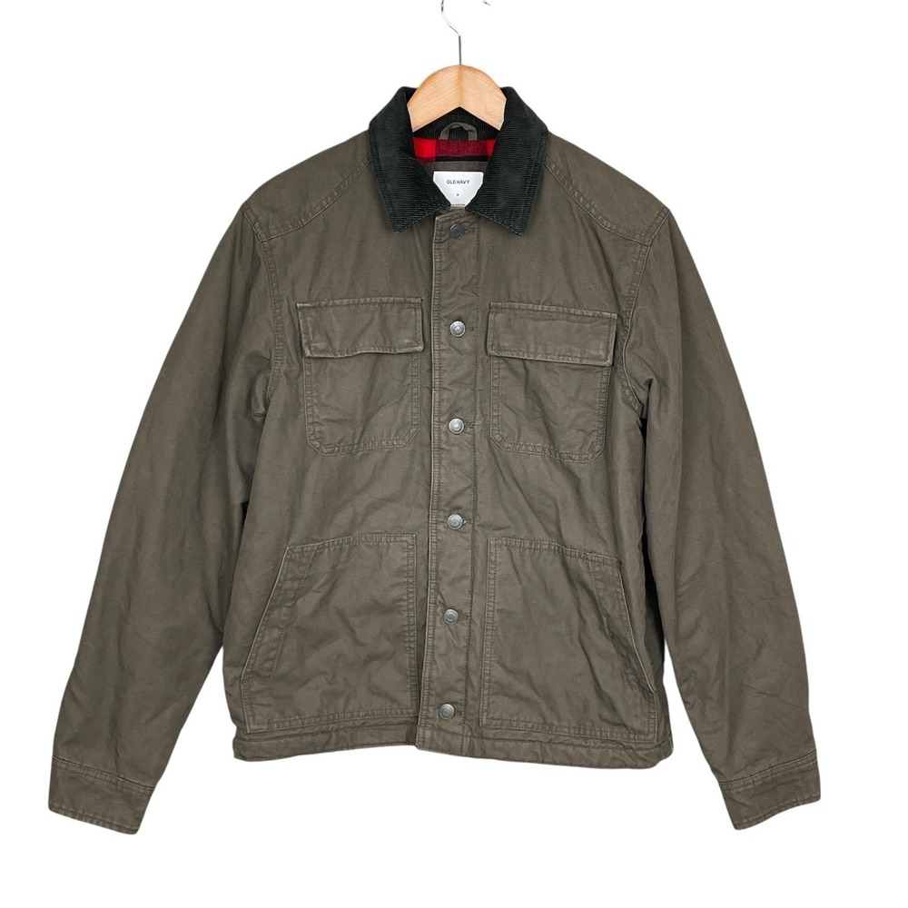 Old Navy Mens Flannel Lined Corduroy Trim Chore Coat M Rugged Utility Outdoor